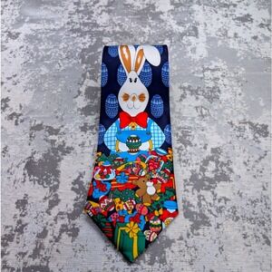 Three Rooker Big Bunny Easter‎ Egg Print Silk Blend Necktie Men